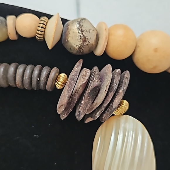 2 Wooden, Coconut & Metal Beads Necklaces - Picture 3 of 7